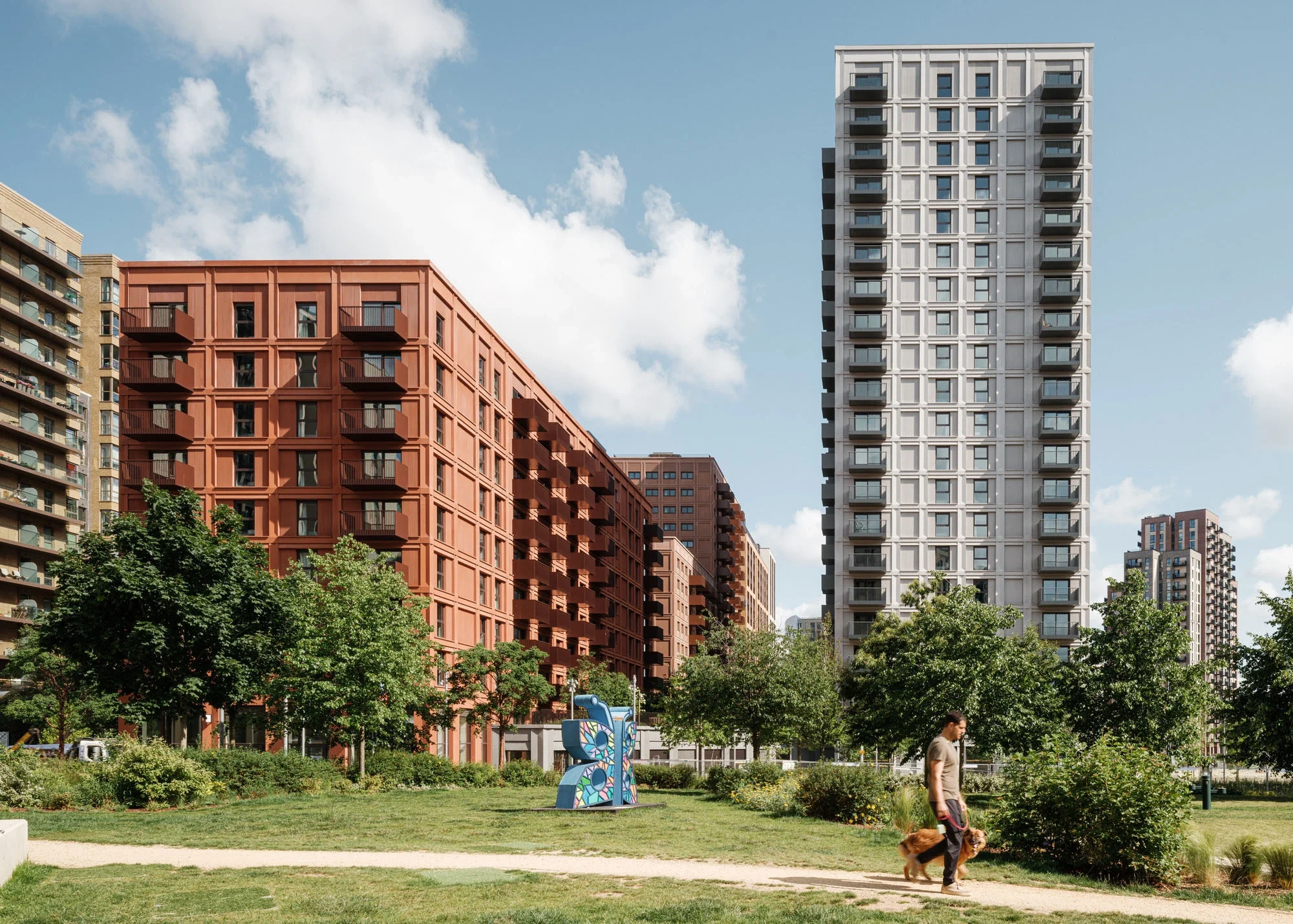 Solar (NE02) residential buildings at Wembley Park beside landscaped gardens