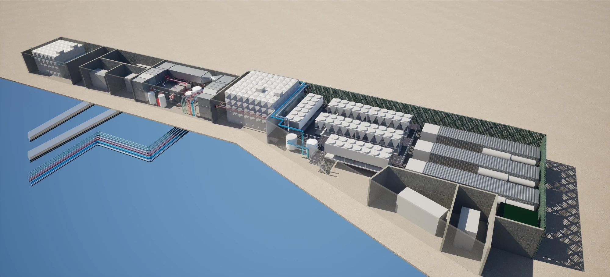 Energy-centre design visualisation showing plant equipment and coordinated pipework for Allianz Stadium, Twickenham